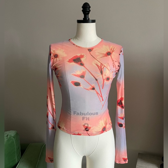 Miaou Mesh Long sleeve Top - size Small, color ‘Sunrise’ - Picture 3 of 7